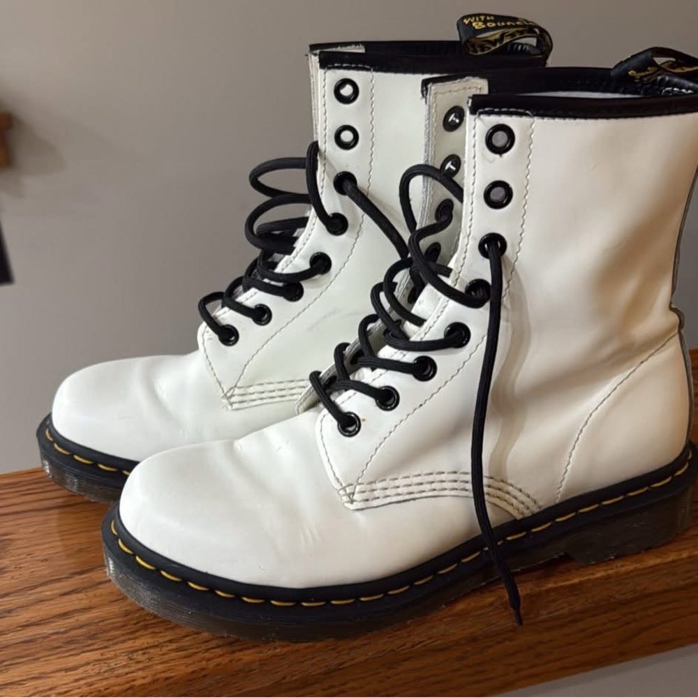 Dr. Martens White Combat Boots with Black Laces